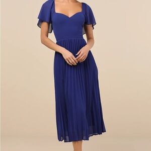 Lulu's Royal Blue Pleated Midi Dress